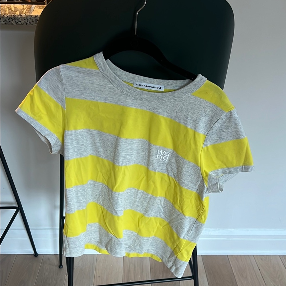 T by Alexander Wang Yellow and Gray Short Sleeve Tee